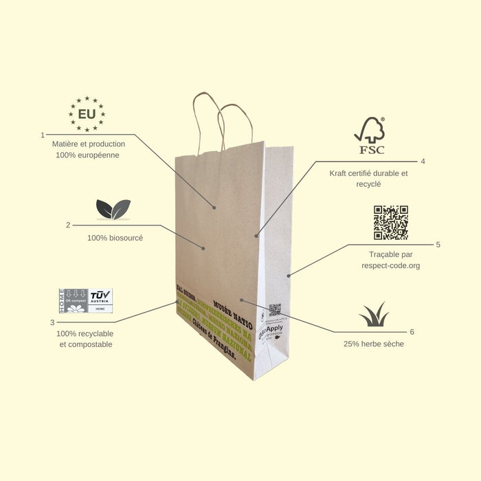 BioGrass personnalisable - Le sac papier herbe sèche & kraft recyclé